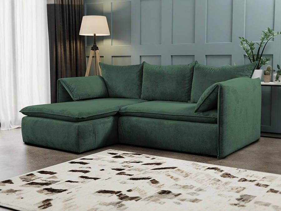 Vente-unique Slaapbank met linkse hoek in groen ribfluweel – TEODORA L 230 cm x H 91 cm x D 166 cm - Foto 2