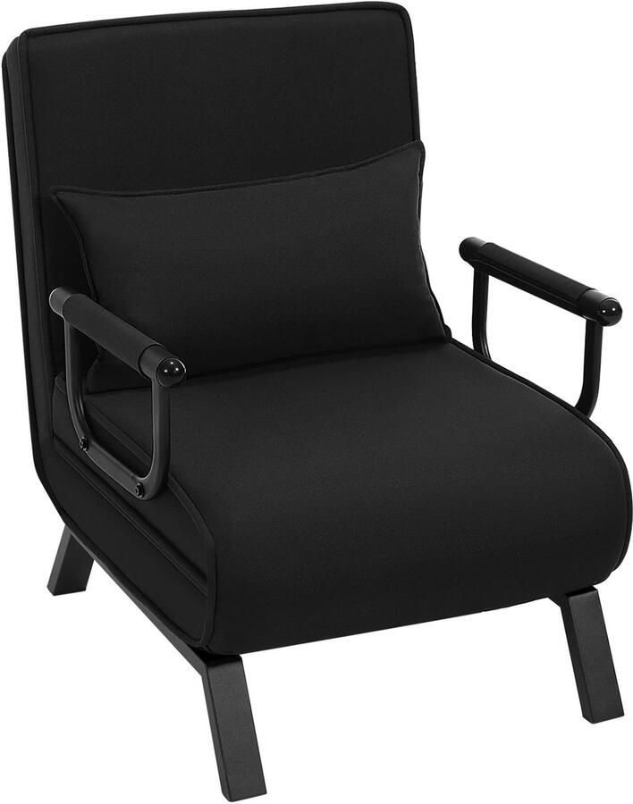 Corenia Slaapbank Slaapfauteuil Slaapstoel Inklapbare Slaapbank Opvouwbare Stoel Verstelbare Rugleuning met Fauteuil Linnen Bekleding Kussen 3-in-1 Zwart