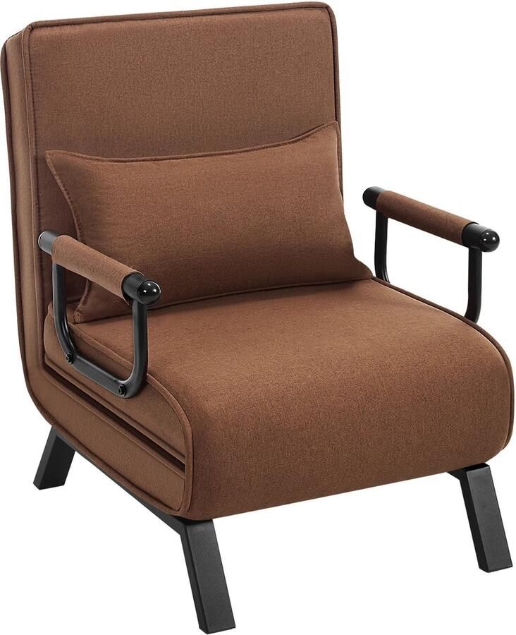Corenia Slaapbank Slaapfauteuil Slaapstoel Inklapbare Slaapbank Opvouwbare Stoel Verstelbare Rugleuning met Fauteuil Linnen Bekleding Kussen 3-in-1 Bruin