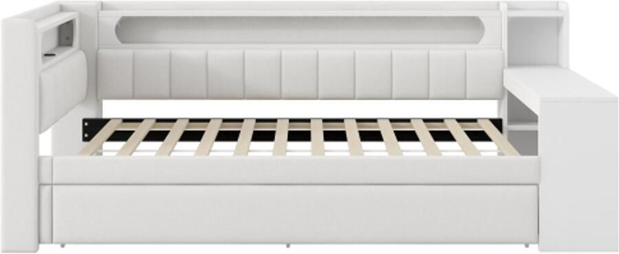 Slaapbank Tagesbed 90x200 cm zonder matras wit hout met led en usb met uitschuifbed en bureau slaapkamer multifunctioneel bed