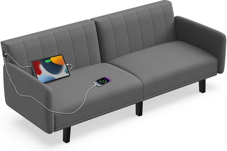 Slaapbanken 3-zits rechte Logeerbedden Banken 2 in 1 Clic Clac slaapbank Geschikt voor kleine ruimtes 170 x 75 x 78 cm Donkergrijs