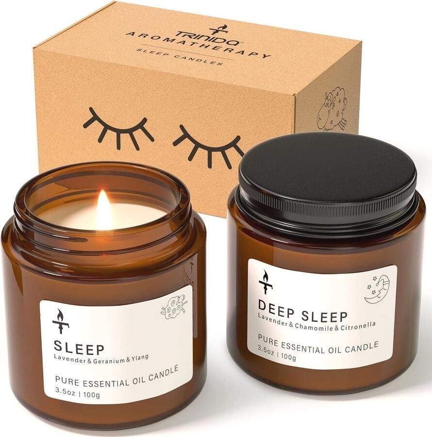 Slaapkaarsen Cadeauset Lavendel & Kamille Geurkaarsen voor Ontspanning en Diepe Slaap