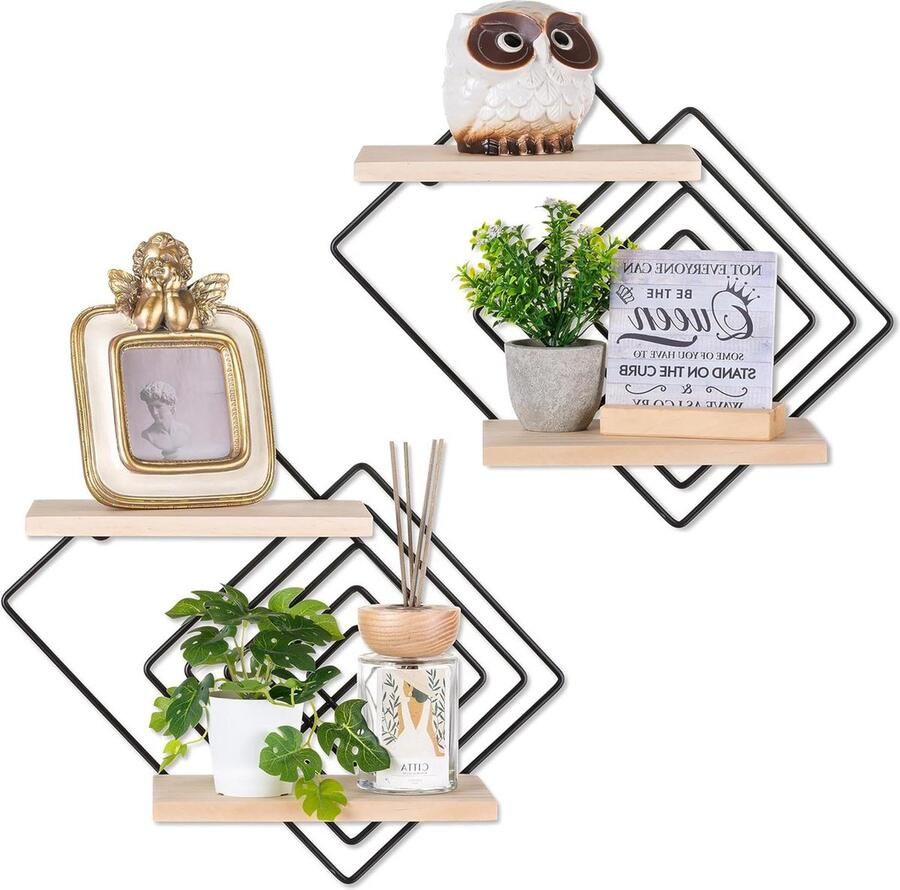 Slaapkamer Planken voor Wanddecoratie Drijvende Planken Set van 2 Hout Moderne stijl