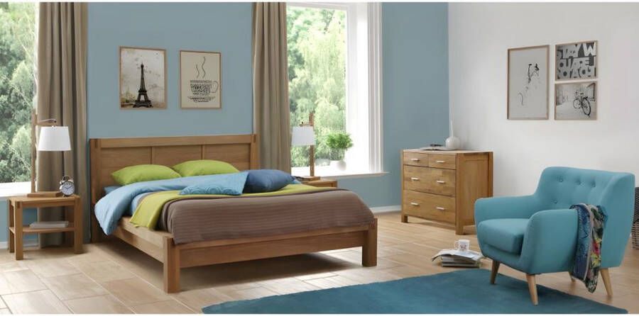 Slaapkamer set: BROCELIANDE II bed 140 x 190 cm en 2 nachtkastjes geolied eiken L 204 cm x H 89 cm x D 156 cm