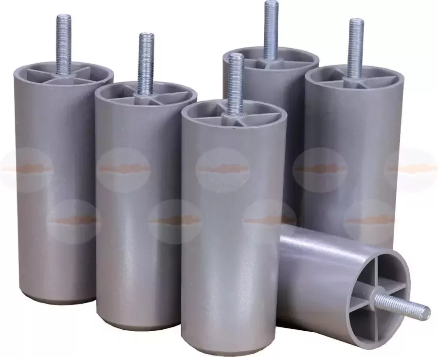 Furniture Legs Europe Boxspring poten rond ø 6 cm Hoogte 12 cm Diameter 6 cm Zilver Kunststof Set van 6 losse boxspringpoten M8 schroefdraad Universele Bedpoten