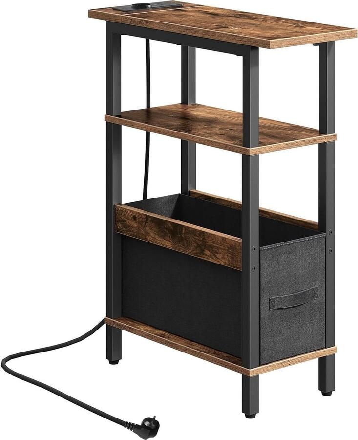 Slanke Bijzettafel met Laadstation moderne stijl multifunctioneel 1 stuk rustiek bruin en zwart