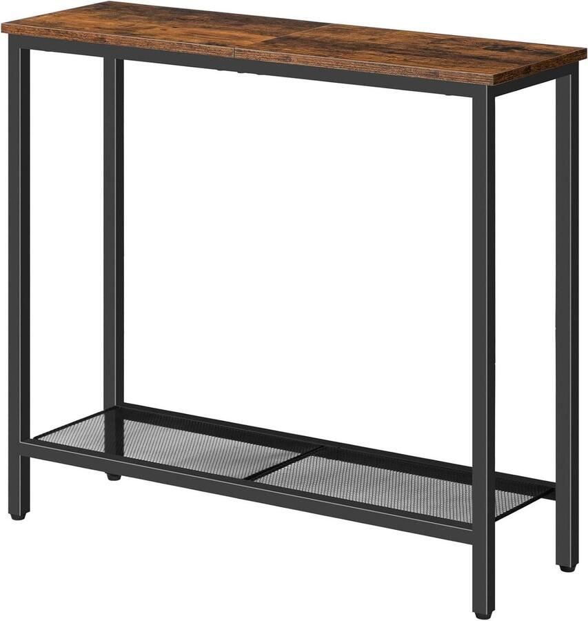 Allecto Plus Slanke consoletafel met 2 planken voor hal en woonkamer Industriële displaytafel Rustiek bruin en zwart Meubel voor entree slaapkamer - Foto 2