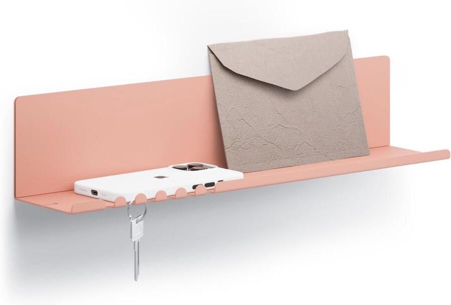 Sleutel Organizer Wandplank Minimalistisch Met 5 Haken Beige Rood 44 x 9 x 9 cm