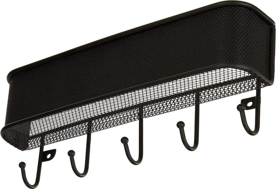 Sleutelbord met plank en haaklijst Metaal kunststof Zwart Organisator voor post en sleutels