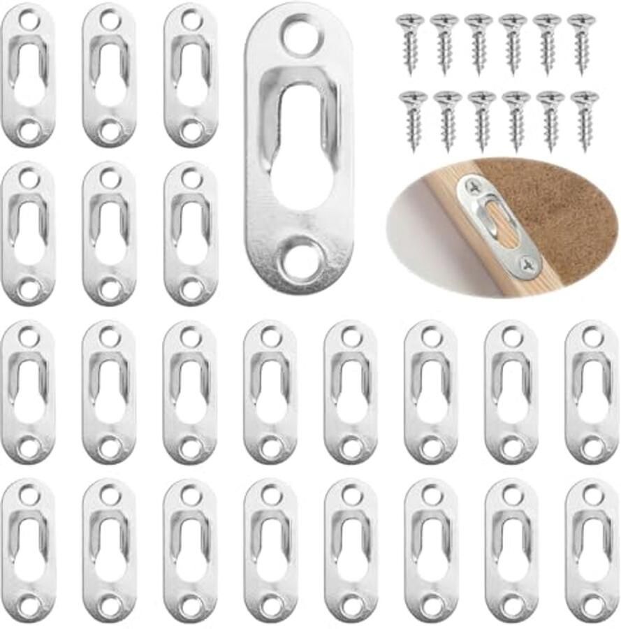 Sleutelgathangers 30 stuks met 60 schroeven 44 x 16 mm metalen wandbevestiging voor fotolijsten spiegels en kasten