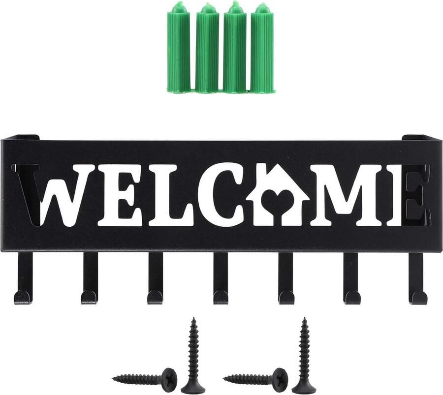 Sleutelhaak wandsleutelhanger 7 haken welkom sleutelhaak sleutelhouder muur wanddecoratie hal metaal