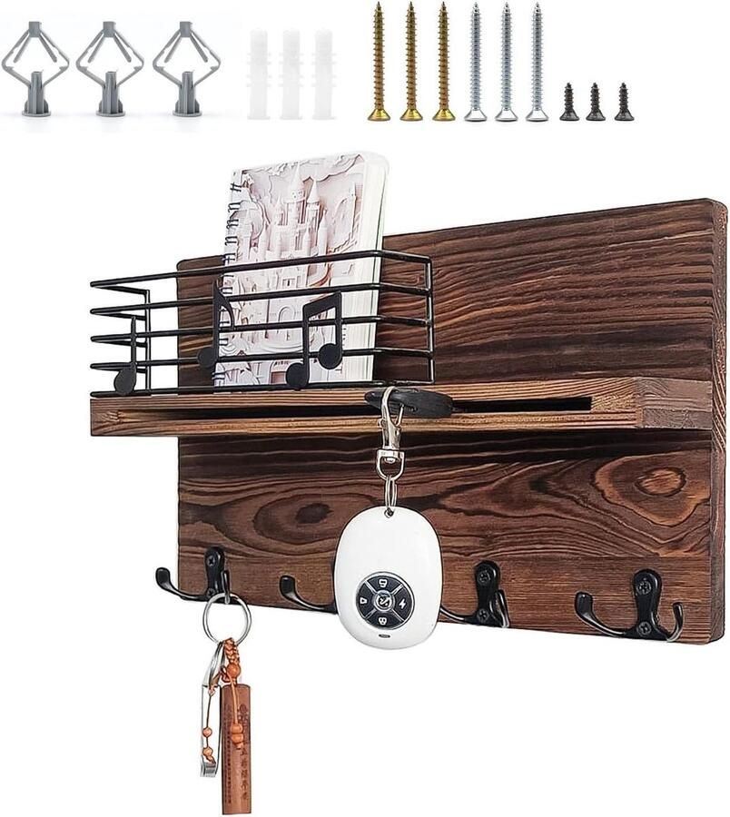 Sleutelhouder met 4 dubbele kophaken voor hal Wandrek met haken voor hal slaapkamer woonkamer