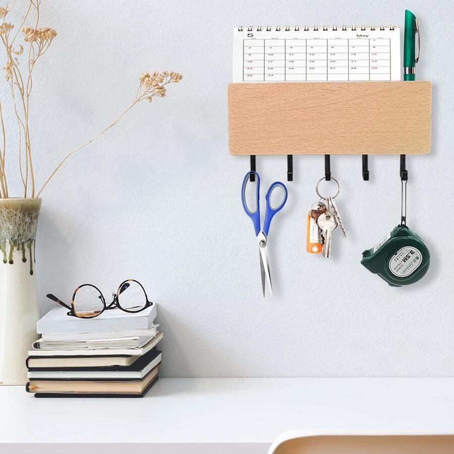 Sleutelhouder met 5 haken eenvoudig te installeren sleutelhaken aan de muur klein sleutelrek kapstok brievenrek geschikt voor instapruimtes en achter deuren (zwart)