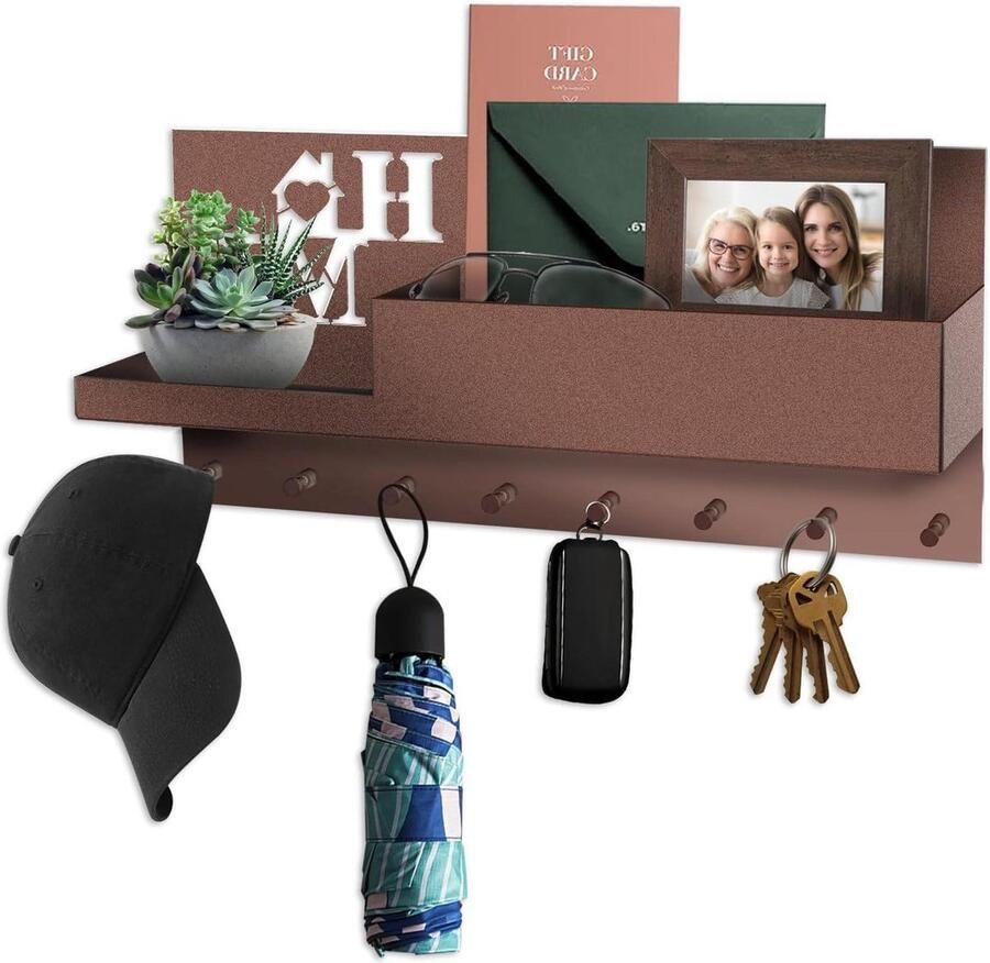 Sleutelhouder met plank houten wandrek voor sleutelhanger organizer voor ingang woonkamer hal keuken kantoor 0219