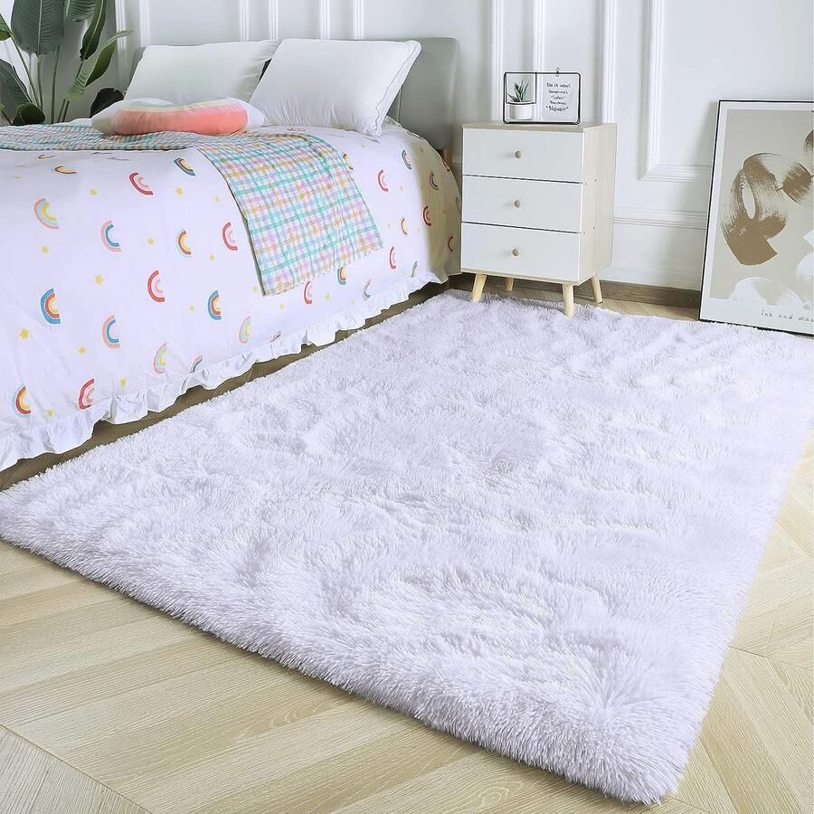 Hoogpolig tapijt Zacht en comfy vloerkleed voor woonkamer en slaapkamer Fluffy design (zuiver wit 80 x 150 cm)