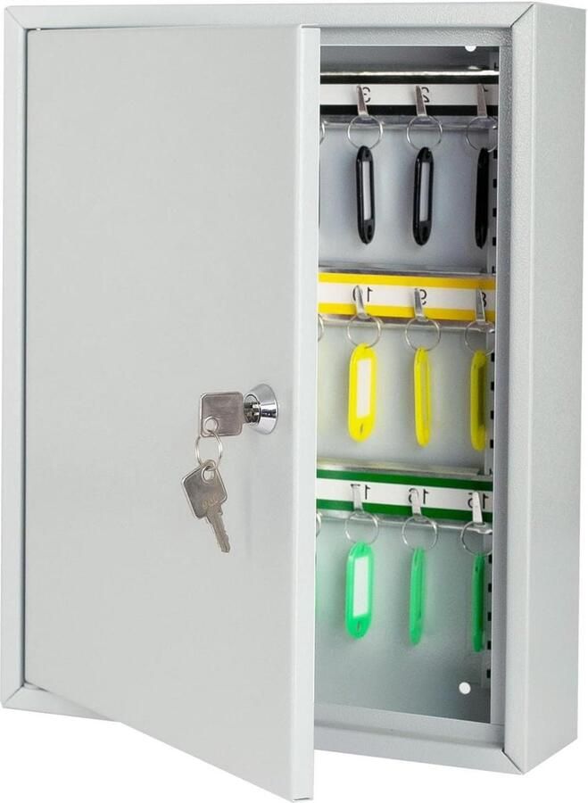 Sleutelkast 42 haken verstelbare haaklijsten 350 x 270 x 80 cm lichtgrijs Opbergkast voor sleutels