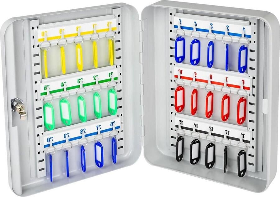 Sleutelkast afsluitbaar 30 haken 30 x 24 x 75 cm lichtgrijs opbergkast voor sleutels