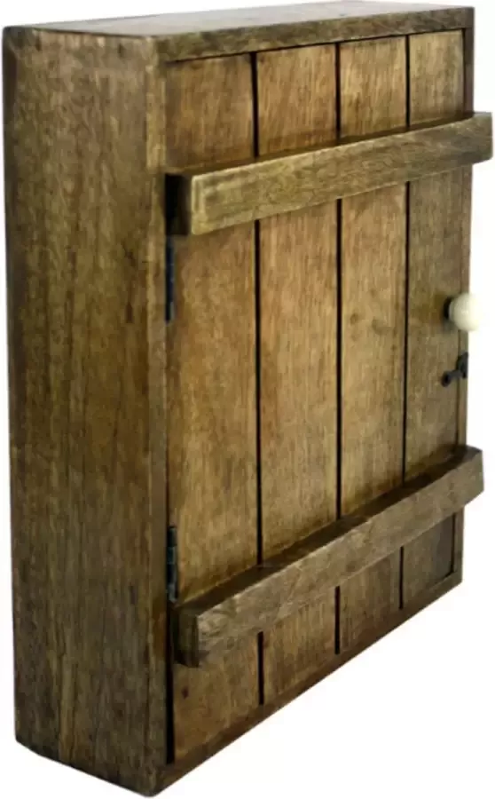 Sleutelkastje hout Voor binnen Mangohout Sleutelkluisje Sleutelrekje Landelijk Sleutelopberger Sleutel Opbergkastje Opbergbakje Muur Wand