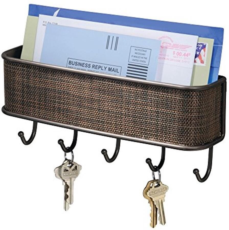 Sleutelrek en postbak voor wandmontage in bronskleur