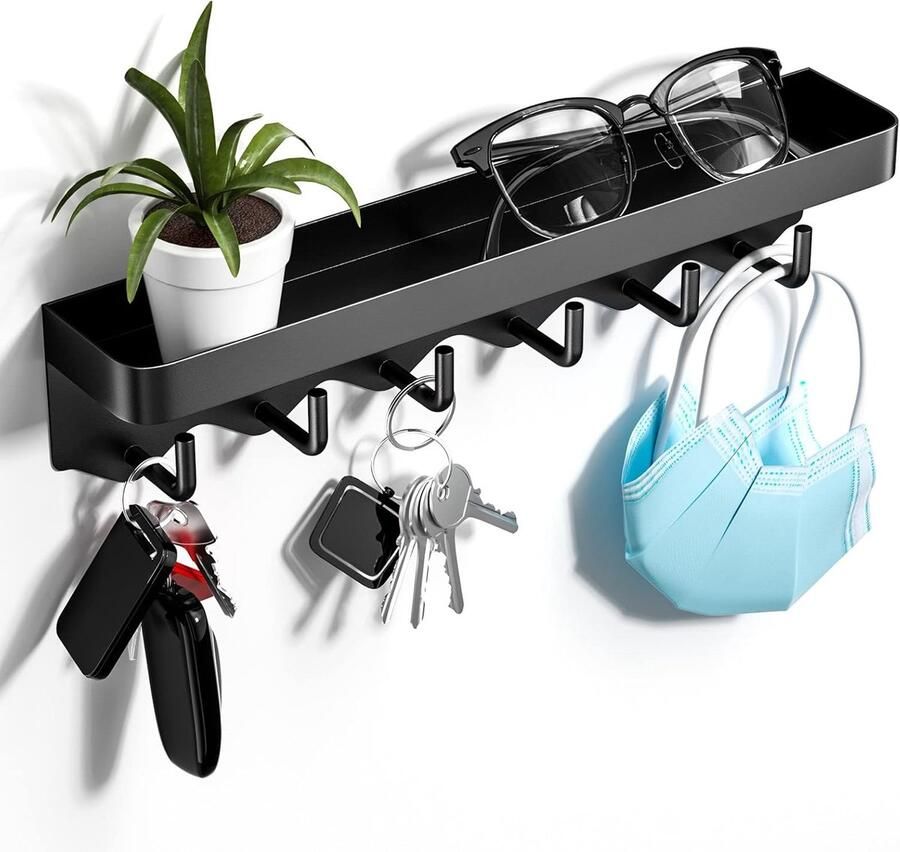 Sleutelrek met Legplank en 6 Haken Ruimtebesparend en Draagbaar Wandrek