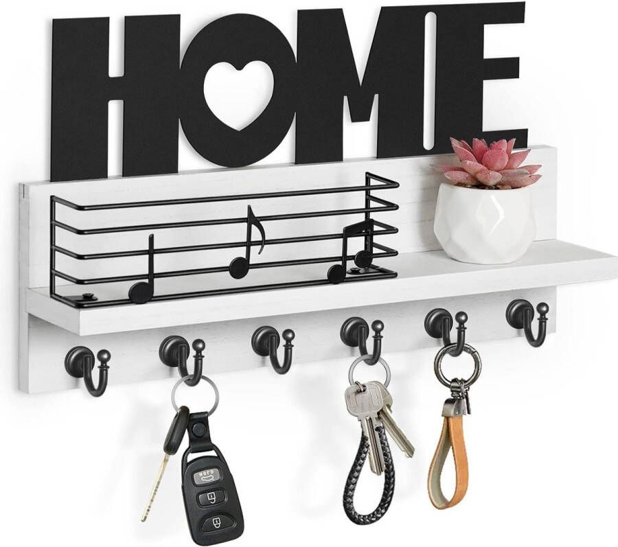Sleutelrek met legplank woondecoratie sleutelkast vintage rustieke wandorganizer voor sleutelrek organizer met 6 sleutelhaken rustieke wandorganizer sleutelbord hout (wit)