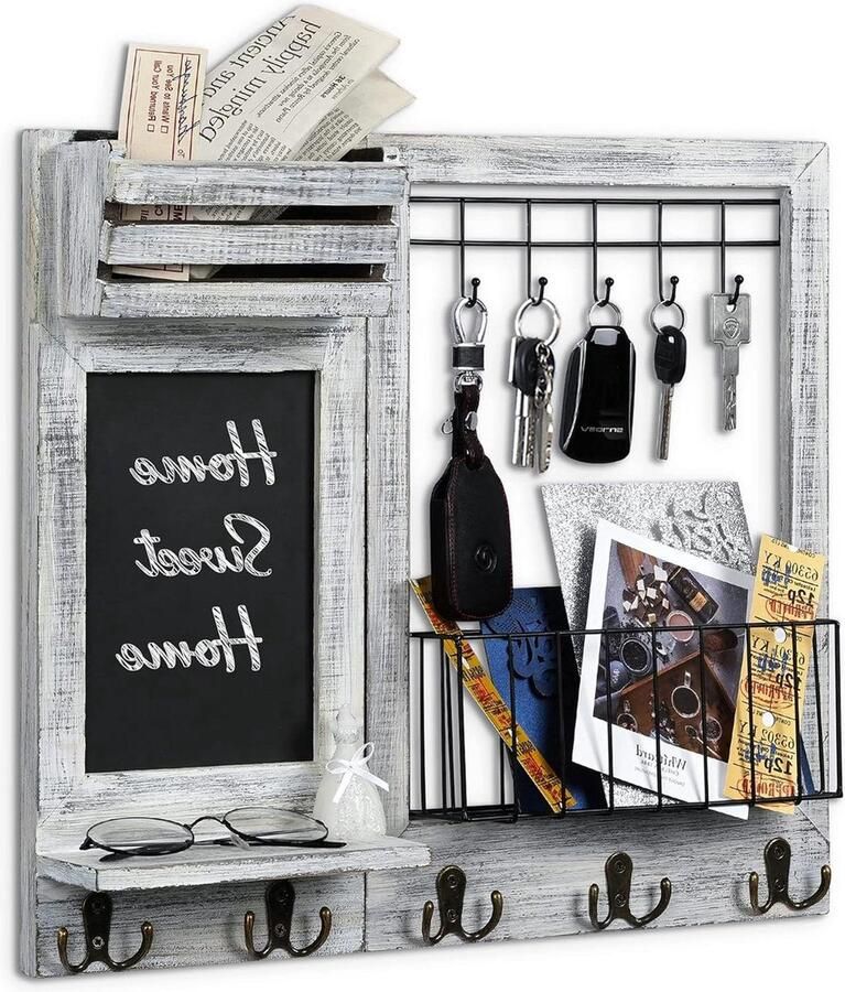 Sleutelrek met Plank Sleutelhouder Wandrek 1 stuk Vintage Wit