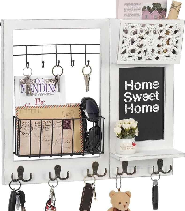 Sleutelrek met plank wandrek voor sleutelrek Europese uitsparingen brievenhouder krantenstandaard sleutelopslag en krijtbord sleutelhouder wandgarderobe vintage wit