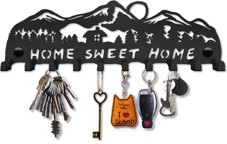 Sleutelrek zwart sleutelbord modern Home Sweet Home sleutelhaak sleutelhouder muur sleutellijst met 10 haken sleutelorganizer muur wanddecoratie metaal wandorganizer