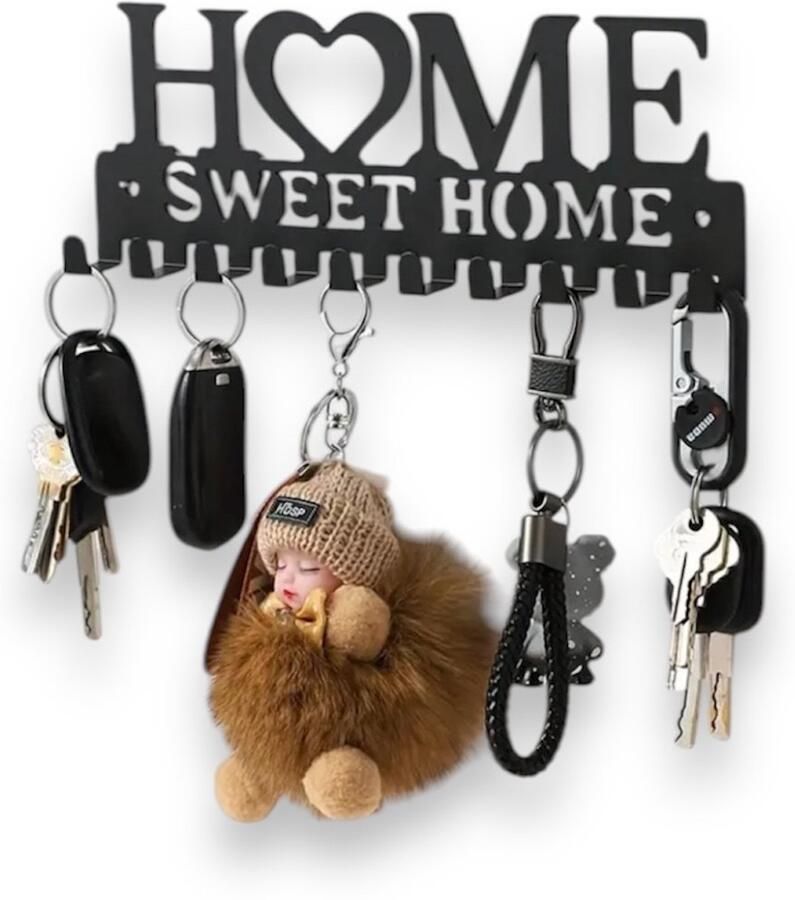Sleutelrekje kapstok wanddecoratie Zwart Sleutelhouder muur Sleutelrekje modern Sleutelbord Sleutel organizer Sleutel bord Sleutelbord wand met haken Sleutels ophangen Sleutelkastje home sweet home