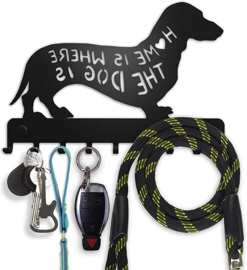 Sleutelrekje Teckel Klein Sleutelhouder Muur Haak voor Hondenriem en Kapstok Sleutelhaken voor Muurstok Zwart Metalen Decoratie Wandhaken