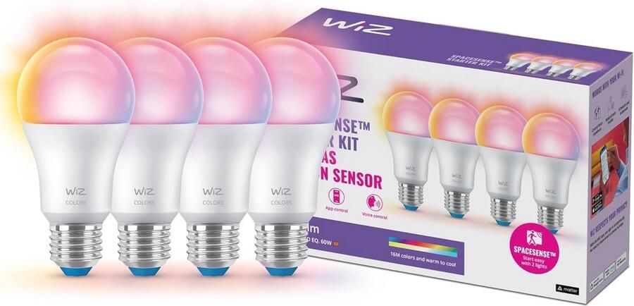 Slimme LED Lampen 4-pack Gekleurd en Wit Licht E27 Fitting 60W Wi-Fi Verlichting