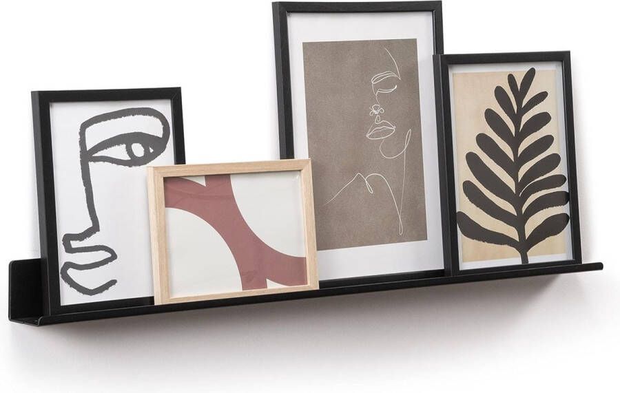 Slimme wandplank voor foto's afbeeldingen en boeken. Modern en minimalistisch ontwerp. Gemaakt van metaal. 75 x 6 cm. Zwarte kleur