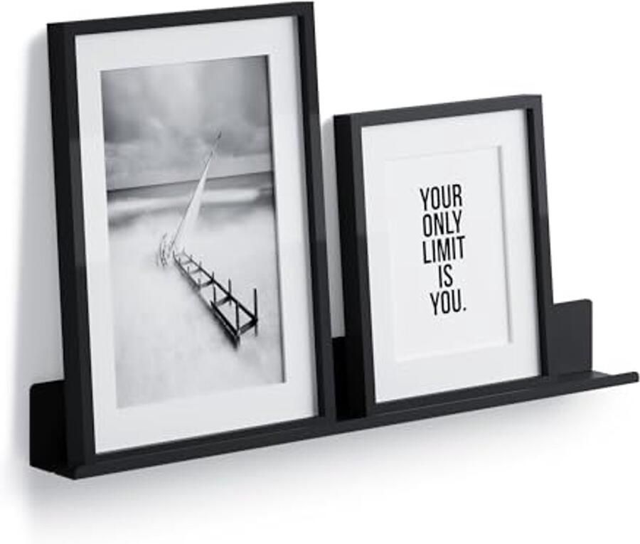 Slimme Wandplank voor Foto's en Boeken Minimalistisch Design 55x6 cm Zwart Wit
