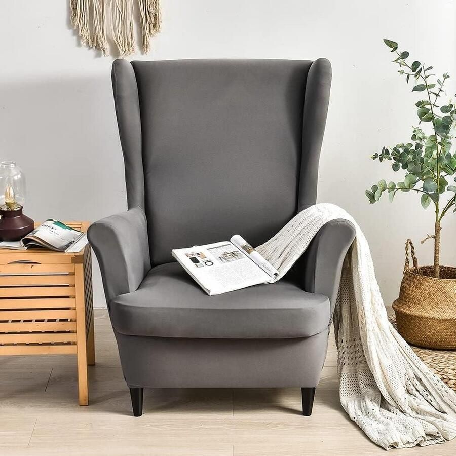 Wingback stoel slipcovers 2 stuk vleugel rug fauteuil covers Grijs