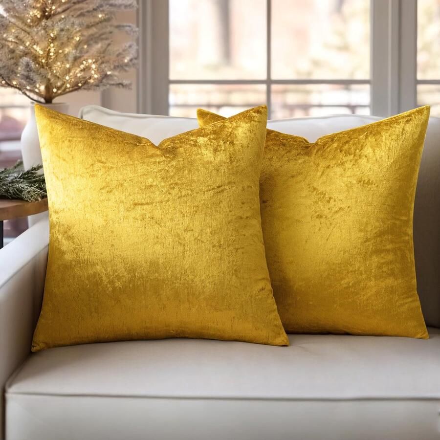 Slozzi Set van 2 fluwelen kussenhoezen sierkussen decoratief kussensloop zacht bankkussen voor bank slaapkamer woonkamer 50x50 cm glanzend goud