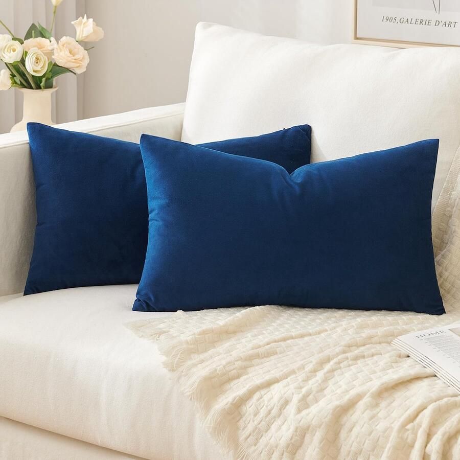 SLOZZI Set van 2 fluwelen kussenhoezen sierkussen voor huishoudelijk gebruik decoratieve kussenhoes zacht bankkussen voor bank slaapkamer woonkamer 30 x 50 cm donkerblauw