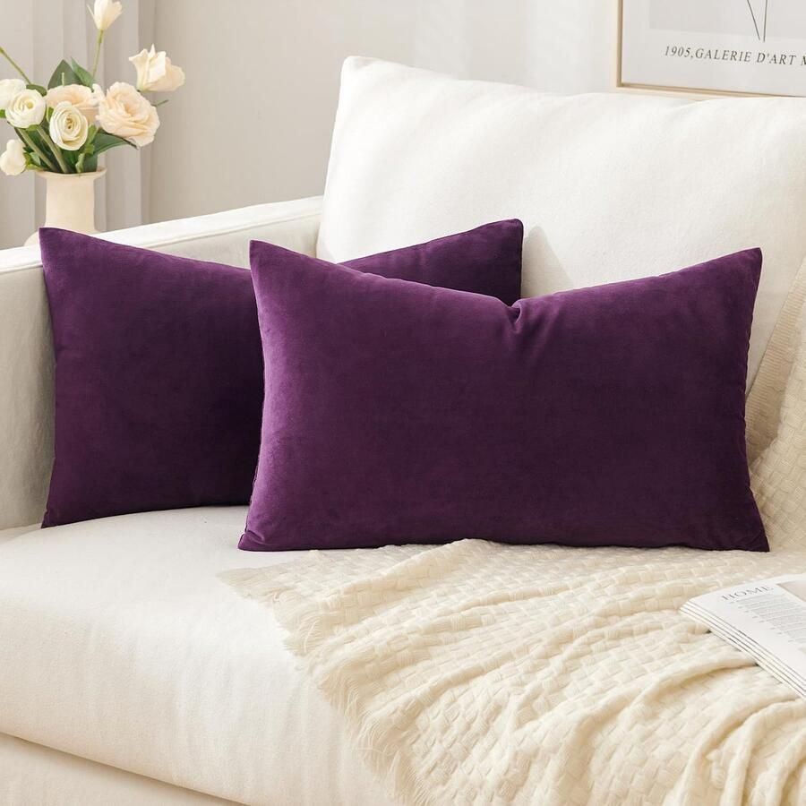 Slozzi Set van 2 fluwelen kussenhoezen sierkussen voor huishoudelijk gebruik decoratieve kussenhoes zacht bankkussen voor bank slaapkamer woonkamer 30 x 50 cm paars