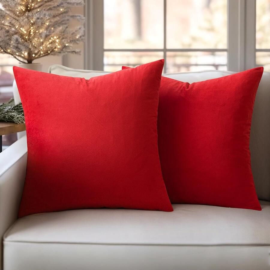 Slozzi Set van 2 fluwelen kussenhoezen sierkussen decoratief kussen zacht bankkussen voor bank slaapkamer woonkamer 45 x 45 cm rood