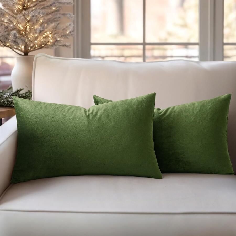 Slozzi Set van 2 fluwelen kussenhoezen sierkussen voor huishoudelijk gebruik decoratieve kussenhoes zacht bankkussen voor bank slaapkamer woonkamer 30 x 50 cm matchagroen