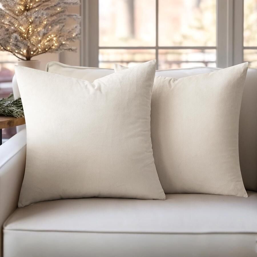 Slozzi Set van 2 fluwelen kussenhoezen sierkussen voor huishoudelijk gebruik decoratieve kussenhoes zacht bankkussen voor bank slaapkamer woonkamer 50x50 cm crèmewit