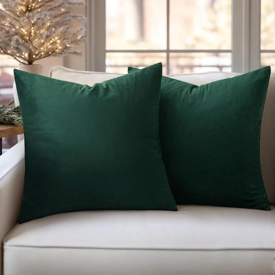 Slozzi Set van 2 fluwelen kussenhoezen sierkussen voor huishoudelijk gebruik decoratieve kussenhoes zacht bankkussen voor bank slaapkamer woonkamer 40 x 40 cm donkergroen