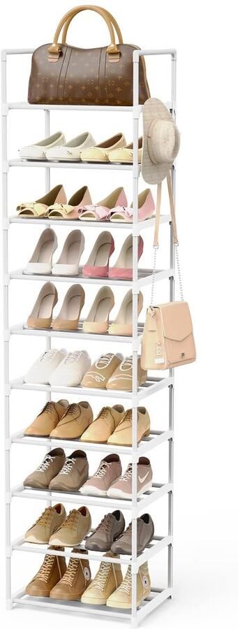 Smal en Hoog Metalen Schoenenrek voor Ruimtebesparing met 10 Niveaus