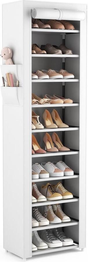 Smal en Hoog Schoenenrek met 10 Niveaus voor 20-22 Paar Schoenen Ruimtebesparend Ontwerp