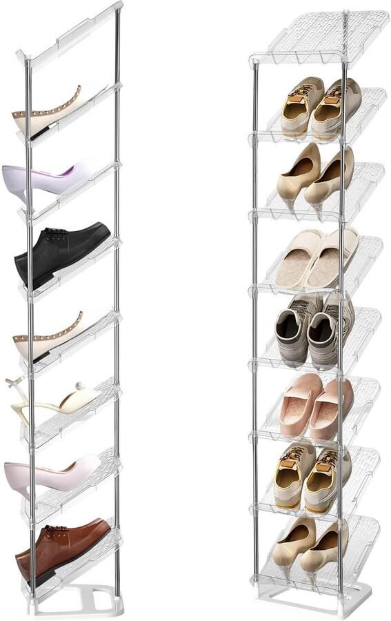 Smal en Ruimtebesparend Schoenenrek met 8 Schuine Niveaus voor Schoenenopslag in Huis