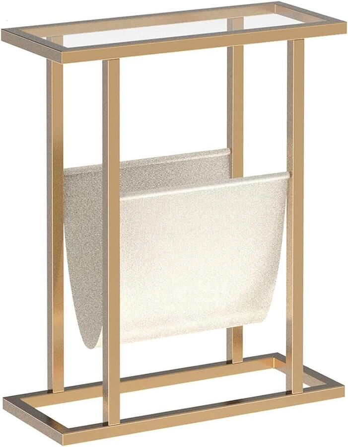 Smal Gouden Bijzettafel Ruimtebesparend 1 stuk Goud Gehard glas