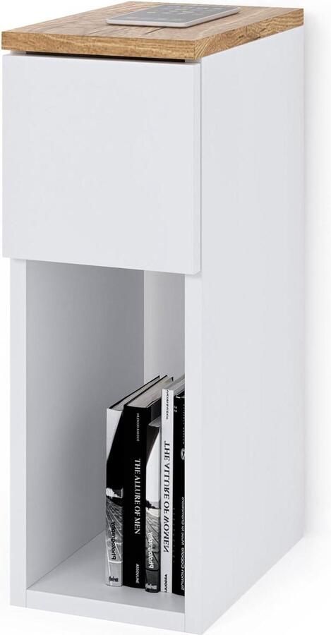 Smal Nachtkastje met Lade 1 stuk Wit B20 x H55 x D30 cm