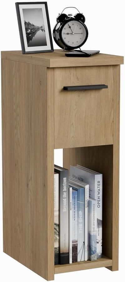 Smal Nachtkastje met Lade en Compartiment Eik Ergonomisch