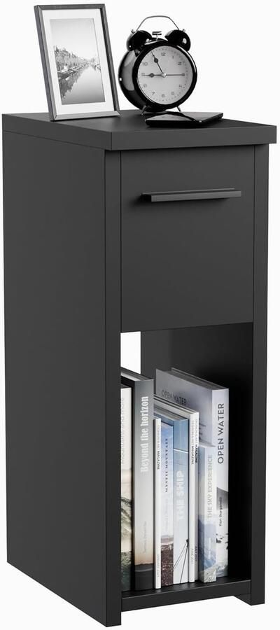 Smal Nachtkastje met Lade en Compartiment Ergonomisch 1 stuk Zwart