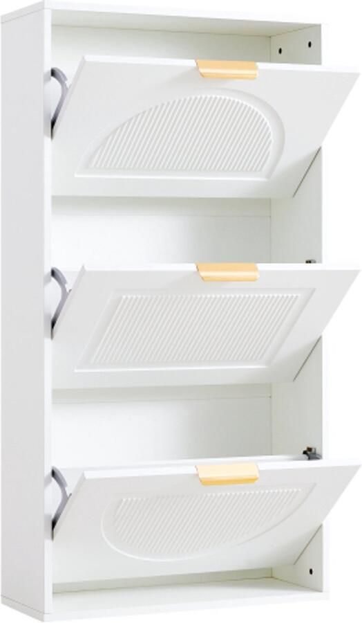 Smal schoenenrek met 3 kleppen schoenenkast voor hal of woonkamer wit afmetingen: 60 x 24 x 114 cm