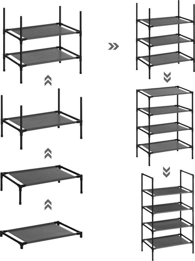 PolkaHome 4 niveaus schoenenrek schoenenopberger metalen frame planken van vliesstof voor hal slaapkamer